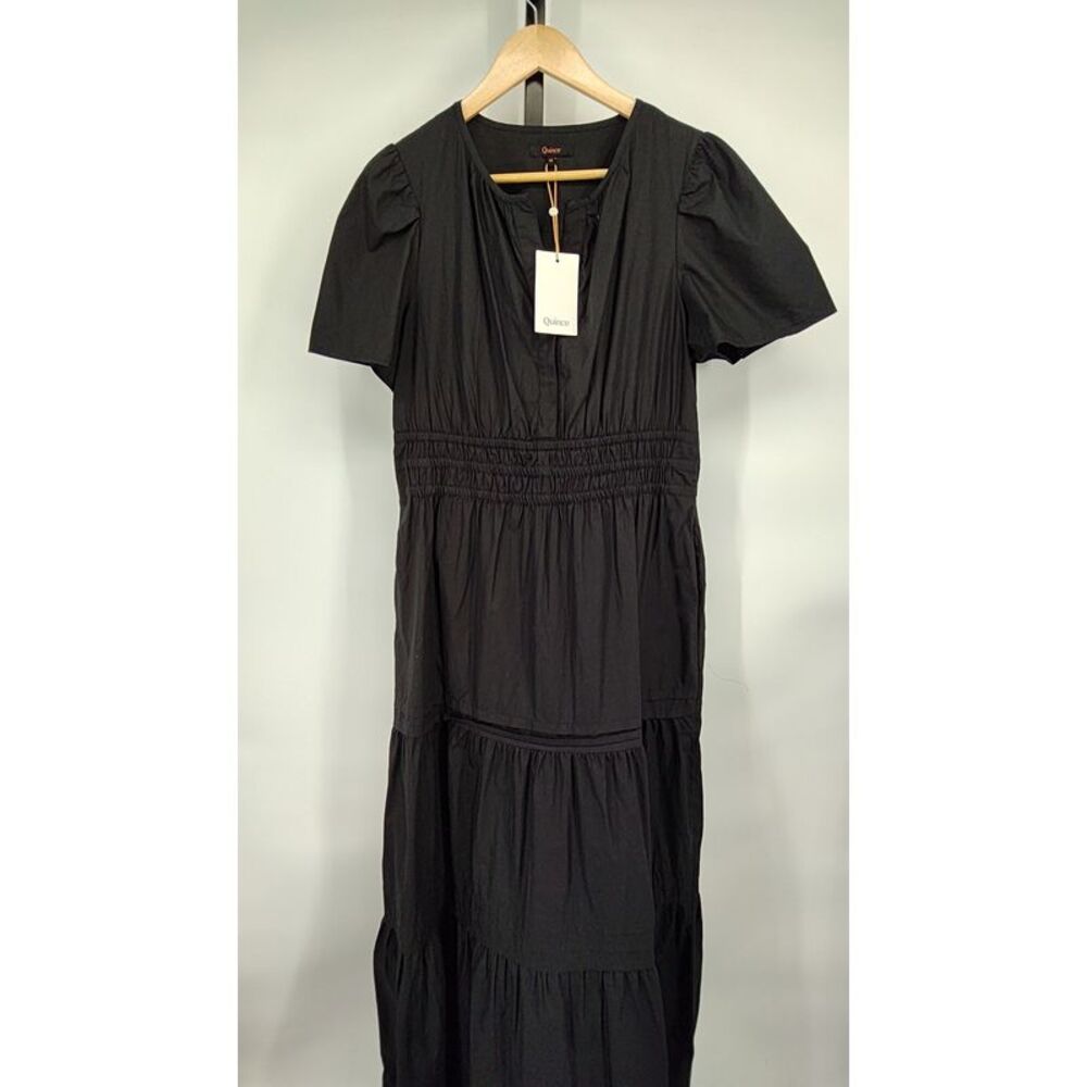 Quince Womens 100% Organic Cotton Poplin Tiered Maxi Dress Black M